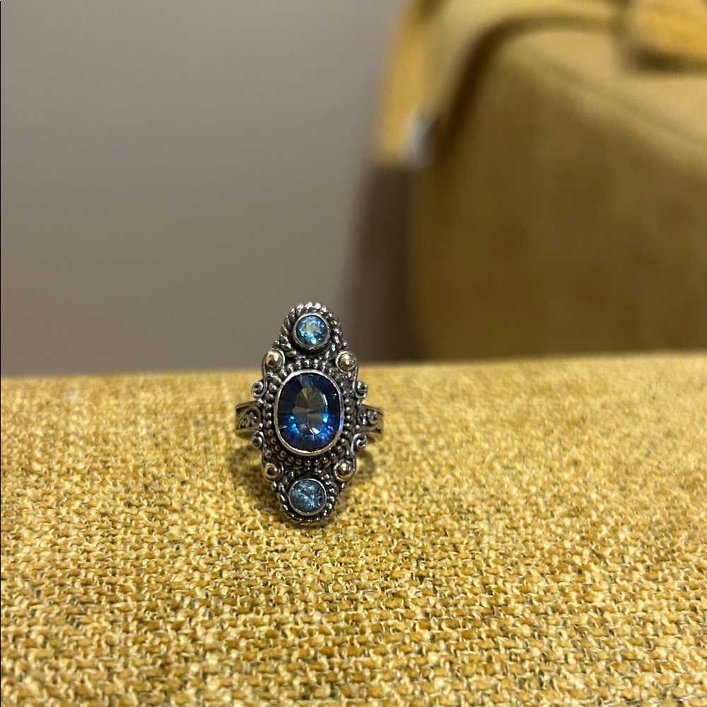 Vintage-Inspired Silver Ring with Blue Accents